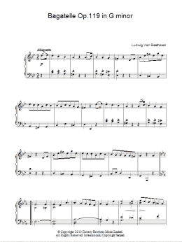 page one of Bagatelle In G Minor, Op. 119, No. 1 (Piano Solo)