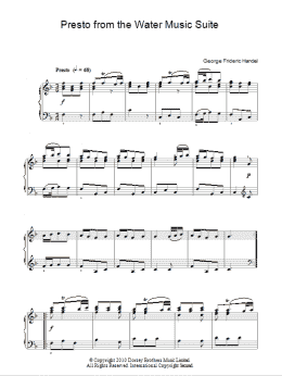 page one of Presto (from The Water Music Suite) (Piano Solo)