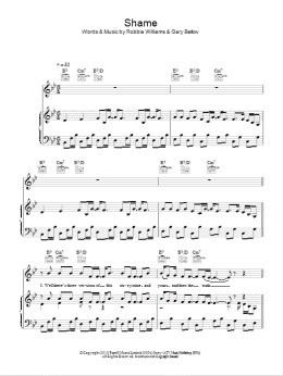 page one of Shame (Piano, Vocal & Guitar Chords)