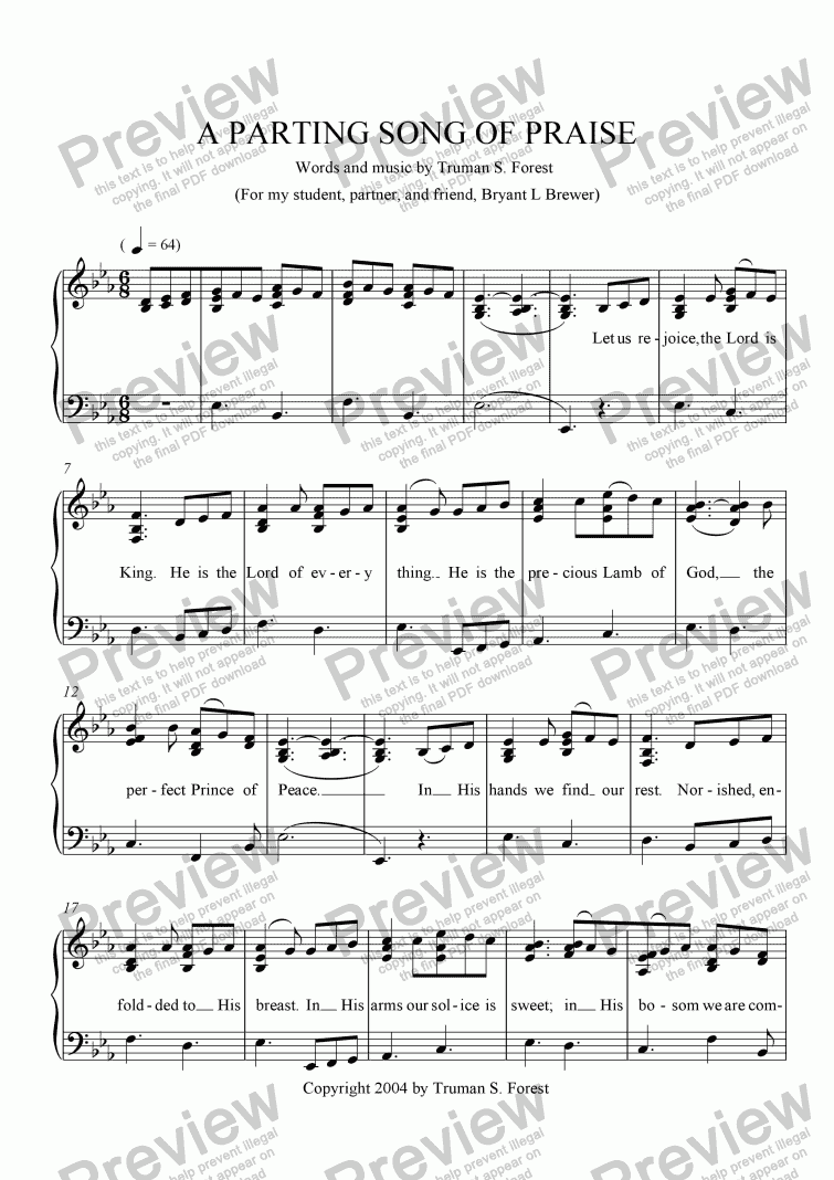 page one of A Parting Song of Praise
