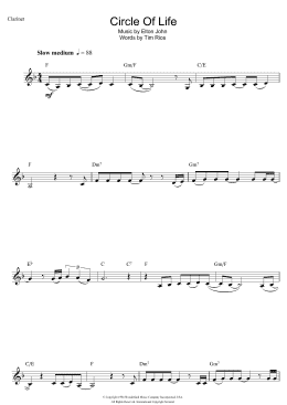 page one of Circle Of Life (from The Lion King) (Clarinet Solo)
