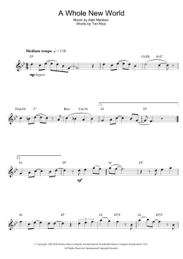 page one of A Whole New World (from Aladdin) (Alto Sax Solo)