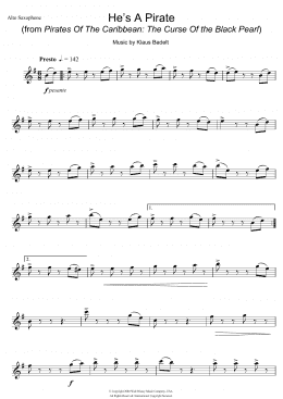 page one of He's A Pirate (from Pirates Of The Caribbean: The Curse Of The Black Pearl) (Alto Sax Solo)