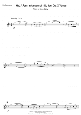 page one of I Had A Farm In Africa (Main Title from Out Of Africa) (Alto Sax Solo)