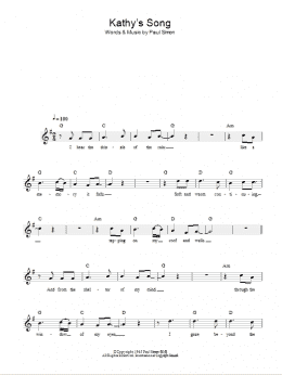 page one of Kathy's Song (Lead Sheet / Fake Book)