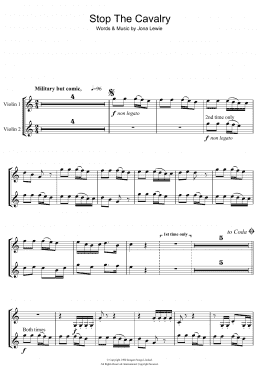 page one of Stop The Cavalry (Violin Duet)