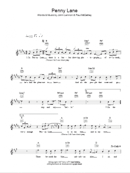 page one of Penny Lane (Lead Sheet / Fake Book)