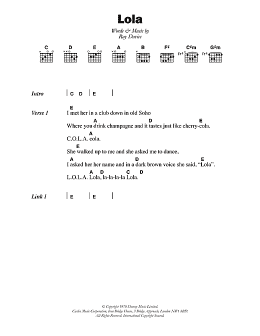 page one of Lola (Guitar Chords/Lyrics)