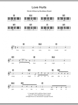 page one of Love Hurts (Piano Chords/Lyrics)