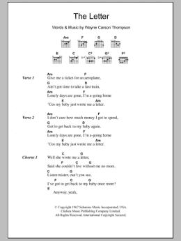 page one of The Letter (Guitar Chords/Lyrics)