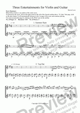 page one of 3 Entertainments for Violin and Guitar
