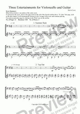 page one of 3 Entertainments for Cello and Guitar