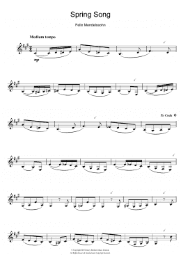 page one of Spring Song, from Songs Without Words, Op.62 (Clarinet Solo)