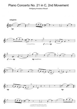 page one of Piano Concerto No. 21 In C Major (Second Movement) (Alto Sax Solo)