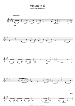 page one of Minuet In G (Clarinet Solo)