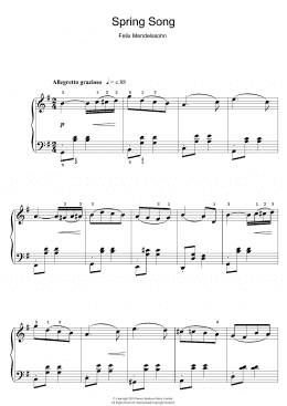 page one of Spring Song, from Songs Without Words, Op.62 (Easy Piano)