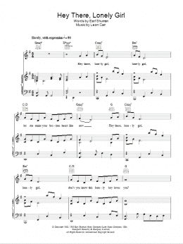 page one of Hey There, Lonely Girl (Piano, Vocal & Guitar Chords)