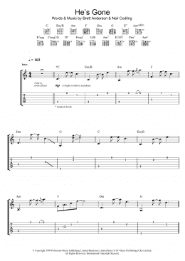 page one of He's Gone (Guitar Tab)