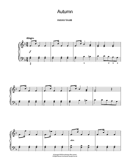 page one of Autumn (from The Four Seasons) 3rd Movement (Beginner Piano)
