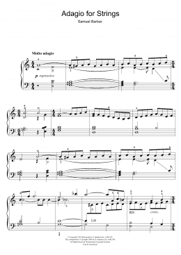page one of Adagio For Strings Op. 11 (Easy Piano)