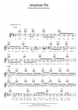 page one of American Pie (Lead Sheet / Fake Book)