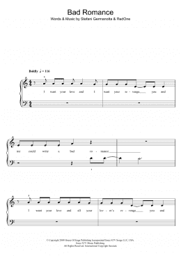 page one of Bad Romance (5-Finger Piano)