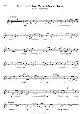 page one of Air (from The Water Music Suite) (Clarinet Solo)