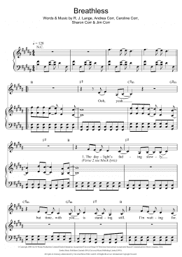page one of Breathless (Piano & Vocal)