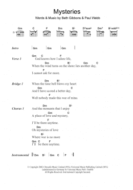 page one of Mysteries (Guitar Chords/Lyrics)