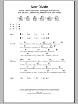 page one of New Divide (Guitar Chords/Lyrics)