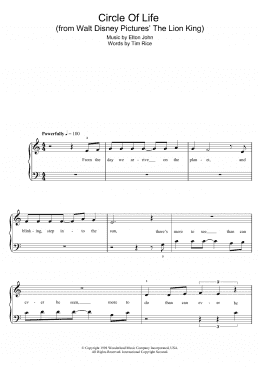 page one of Circle Of Life (from The Lion King) (5-Finger Piano)