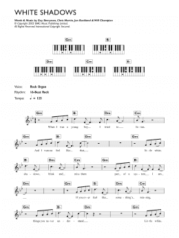 page one of White Shadows (Piano Chords/Lyrics)