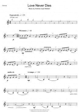 page one of Love Never Dies (Clarinet Solo)