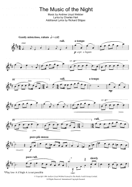 page one of The Music Of The Night (from The Phantom Of The Opera) (Tenor Sax Solo)