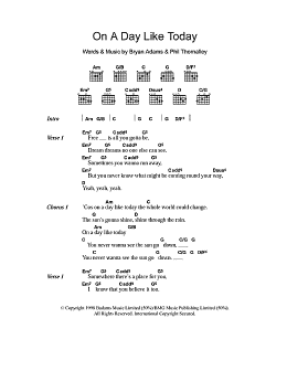 page one of On A Day Like Today (Guitar Chords/Lyrics)