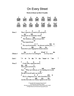page one of On Every Street (Guitar Chords/Lyrics)