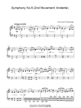 page one of Symphony No. 5 (2nd Movement: Andante) (Piano Solo)