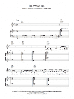 page one of He Won't Go (Piano, Vocal & Guitar Chords)