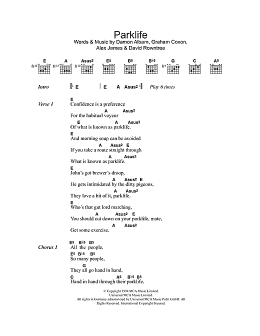 page one of Parklife (Guitar Chords/Lyrics)