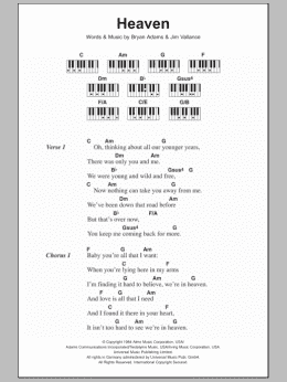 page one of Heaven (Piano Chords/Lyrics)