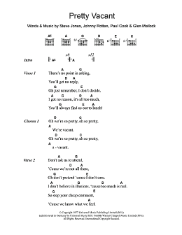 page one of Pretty Vacant (Guitar Chords/Lyrics)