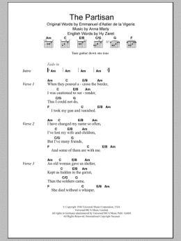 page one of The Partisan (Guitar Chords/Lyrics)