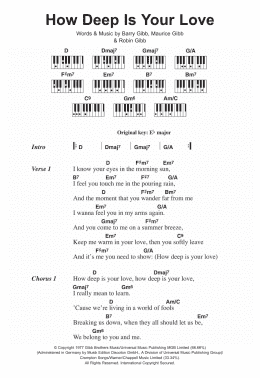 page one of How Deep Is Your Love (Piano Chords/Lyrics)