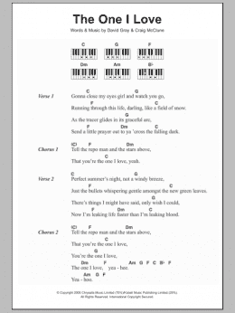 page one of The One I Love (Piano Chords/Lyrics)