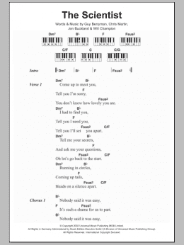 page one of The Scientist (Piano Chords/Lyrics)