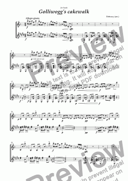 page one of Golliwogg's cakewalk (clarinet & guitar)