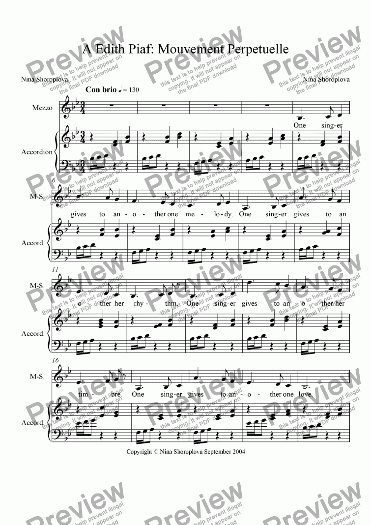 page one of A Edith Piaf: Mouvement Perpetuelle