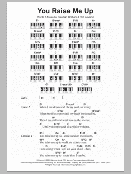 page one of You Raise Me Up (Piano Chords/Lyrics)