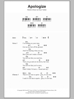 page one of Apologize (Piano Chords/Lyrics)