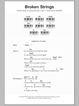 page one of Broken Strings (Piano Chords/Lyrics)